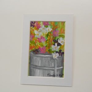 Meadow Flowers in Pail Original Acrylic Painting